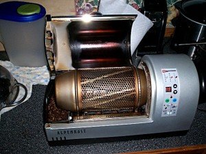 Just finished roasting and unloading into collection cup. Just finished roasting and unloading into collection cup.